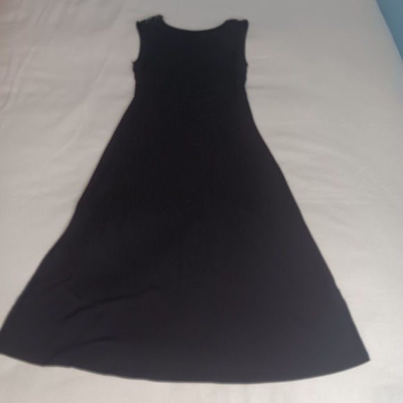 Lascana Sleeveless Blavk Jersey Midi Dress Lace V-neck Back Detail US Sz 4 - Picture 3 of 14